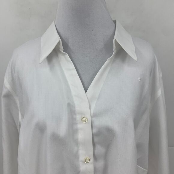 American Airlines Lands End Shirt Womens Plus 18W White Herringbone Long Sleeve - Picture 3 of 15